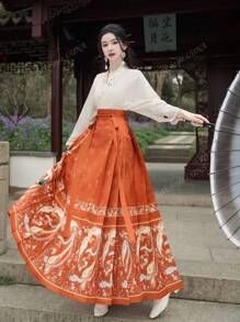 Vintage Spring Chinese Style Apricot Plane Sleeve Long Sleeve For Chinese New Year, Daily, Street, Commuting, Home And Other Occasions To Wear Hanfu Tops