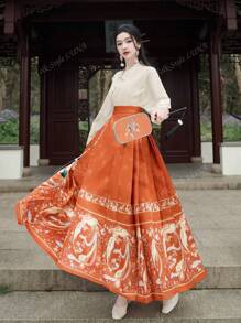 Vintage Spring Chinese Style Apricot Plane Sleeve Long Sleeve For Chinese New Year, Daily, Street, Commuting, Home And Other Occasions To Wear Hanfu Tops