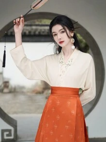 Vintage Spring Chinese Style Apricot Plane Sleeve Long Sleeve For Chinese New Year, Daily, Street, Commuting, Home And Other Occasions To Wear Hanfu Tops