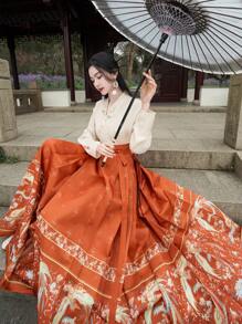 Vintage Spring Chinese Style Apricot Plane Sleeve Long Sleeve For Chinese New Year, Daily, Street, Commuting, Home And Other Occasions To Wear Hanfu Tops