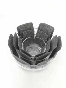 3pcs Non-Woven Fabric Heat Insulation Pot Holder Pads, Anti-Slip Printed Felt Coasters Set - 3 Gray Potholders - View 3