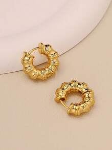 1 Cặp Hoa tai vòng tròn kết cấu thắt nút bằng đồng mạ vàng 18K thời trang cổ điển, thiết kế thanh lịch phù hợp cho phụ nữ đeo hàng ngày, đi làm và hẹn hò - Vàng - Xem 6