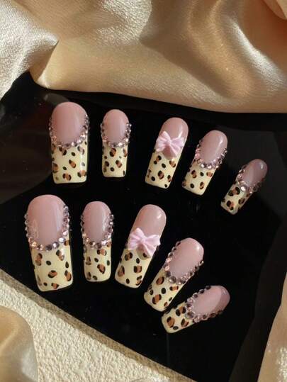 Dziesięć sztuk odpinanego paska, ręcznie robiony, z francuskim wzorem diamentowym w panterkę, z kokardą, pasuje do jesiennego i zimowego swetra, płaszcza, paznokci, akcesoriów do paznokci, paznokci