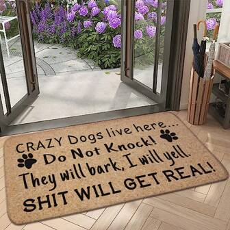 1pc "Crazy Dogs Live Here" Non-Slip Doormat - Brown Paw Print, Machine Washable Flannel Rug For Home Decor, Indoor Outdoor Entrance Mat For Christmas Winter Season Gift