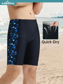 SABOLAY [Spring/Summer] Boyfriend Style Printed Vacation Swim Trunks, Drawstring Elastic Waist Swim Shorts, Professional Racing Training Swim Trunks, Rash Guard - Quick Dry - Chlorine Resistant