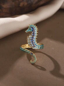1 chiếc nhẫn hở trang trí hình cá ngựa bằng thép không gỉ tráng men cổ điển thanh lịch đơn giản nhiều màu sắc thời trang, thích hợp cho trang phục hàng ngày của phụ nữ, tiệc tùng, quà tặng Ngày của Mẹ - hình học - Xem 1