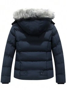 女士厚夹克，冬季新款时尚可拆卸连帽仿毛领保暖棉服外套