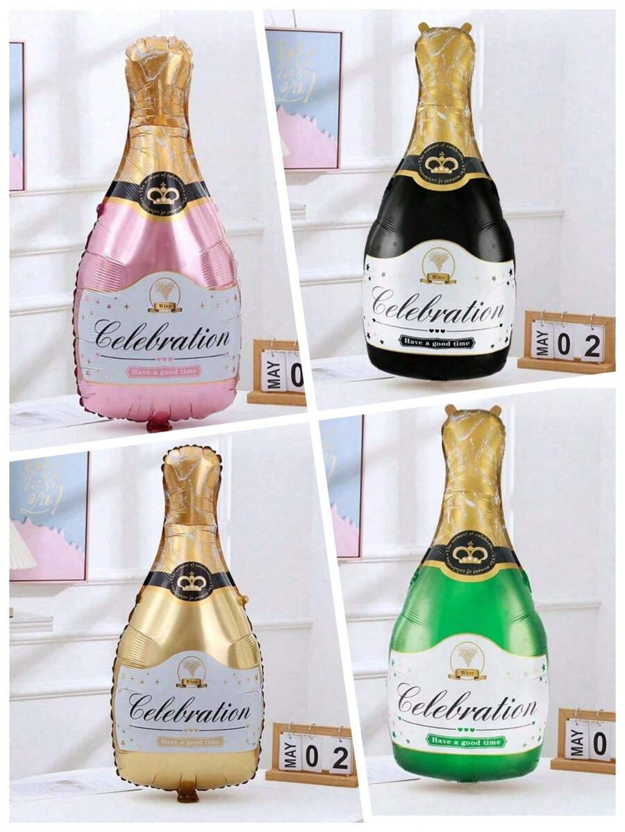 1PC/2PCS Creative Champagne Bottle Shaped Aluminum Foil Balloon, Party Supplies, Festival Decoration, Birthday Party Supplies, Home Decoration, Scene Setting, Wedding Supplies - Multicolor - View 1