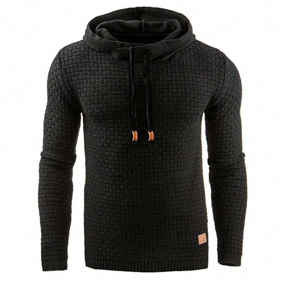 Sudadera con capucha de punto de manga larga para hombre - Negro - Ver 1
