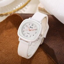 1 件女士简约方形数字硅胶表带校园风格手表 - 黑色 - 查看 15