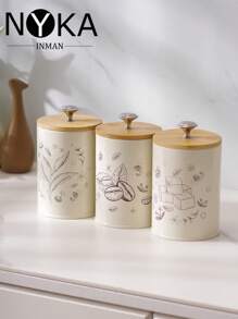 NYKAINMAN 3件套白色咖啡罐，厨房零食罐，糖果盒，茶壶，镀锌铁艺收纳盒 - 白色 - 查看 4