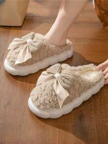 蝴蝶结包，室内女士家居鞋，保暖家居鞋 - 卡其色 - 查看 3