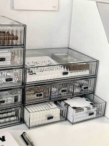 1pc Striped Transparent Stackable Storage Box, Minimalist Desktop Compartment Drawer Organizer