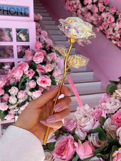 1pc/10pcs Painted Transparent/Painted Red/Painted Blue/Painted Rose Pink/Sparkling Gold White Gold Foil Rose Simulation Flowers, Valentine's Day Holiday Gift Decoration Accessories, Gold Foil Flower Chocolate Gift Box Accessories,