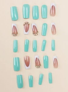 24 miếng dán móng tay giả hình quan tài cỡ vừa, đơn giản, màu xanh lam và trắng tương phản, phong cách Pháp ngọt ngào và mát mẻ dành cho nữ, đầu ngón tay mới và thời trang, kết hợp với 1 miếng keo dán và 1 miếng băng chà xát, thích hợp cho các bữa tiệc, khiêu vũ, trang phục thường ngày của phụ nữ, trang phục có thể tháo rời và tái sử dụng - Nhiều màu - Xem 3