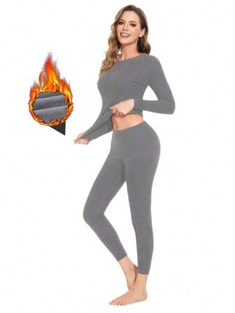 Women's Thermal Underwear Set, Long Sleeve Soft Loose Fit, Warm Lining Top And Pants, Suitable For Cold Weather, Autumn/Winter
