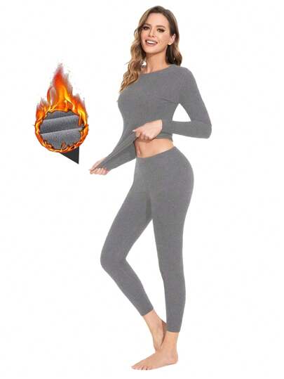 Sous-vêtements thermiques pour femmes, ensemble de caleçons longs. Hauts et bas à doublure thermique, manches longues, doux et sans couture. Couche de base pour temps froid, automne/hiver