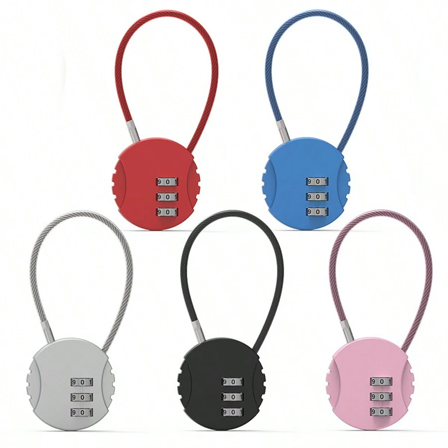1pc Multifunction Lock, Zinc Alloy Digital Lock For Suitcase Luggage Bag, Round Shape Lock, 3 Digitals Anti-Theft Lock, Password Key Anti-Theft Lock, Lock With Long Keychains, Lock With Long Rope, Perfect For Travel Airport School Cute Gift - Multicolor - View 1