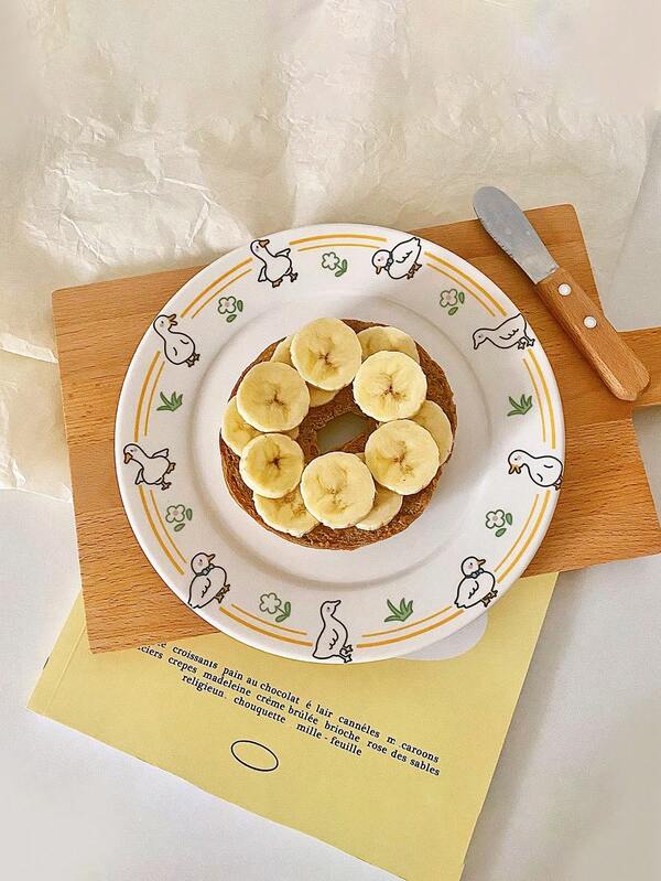 1pc Creative Cute Duck Ceramic Plate, Household Ceramic Breakfast/Snack/Dessert/Salad Plate