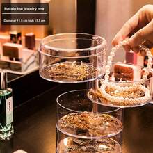 一套旋转饰品收纳盒耳环耳钉儿童小女孩头绳小发夹发饰整理盒头饰盒 - 彩色 - 查看 1