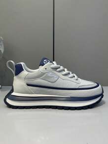 bingyuanjing Giày thể thao nam màu trơn thời trang, đa năng, thời trang, chống bụi bẩn, chống trượt, thoải mái - Trắng và xanh dương - Xem 5