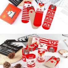 4 Pairs Festive Red Christmas Socks, Cartoon 3D Design Mid-Calf Socks For Women, Suitable For Chinese New Year, Autumn/Winter Home Decor Christmas Decorations Room Decor