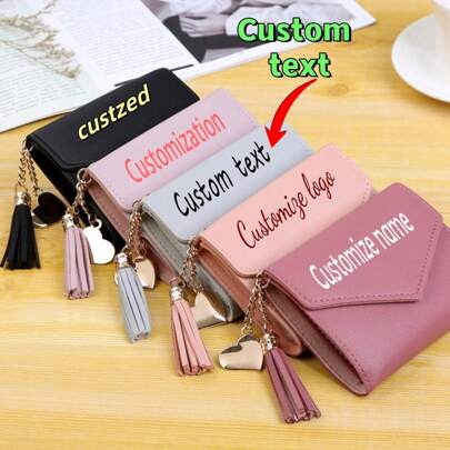 Personalized Heart-Shaped Tassel Wallet - Custom Text Women Card Holder & ID Case, Perfect Gift For Girlfriend Wallets For Women & Red Purse, Local, School Supplies, Back To School, School Gift, For Office, For School, For Classroom, For Teacher Gifts, For University, For Colleague, For Dorm Rooms, For Teacher, For Boys And Girls, For Teenagers, Junior High School Students, Middle School Students, High School Senior High School Students, College Students, University Students, Freshman, Sophomore, Underclassmen