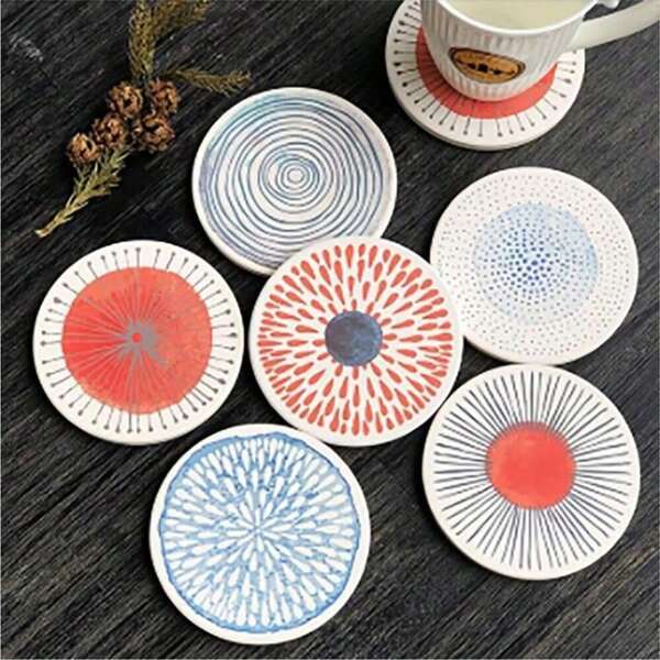 1pc Ceramic Absorbent Coaster, Round Creative Bowl/Cup Mat, Heat Insulation Pad For Home Use Best Gifts Decoration Birthday E-I-D