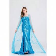 Frozen Princess Skirt Long Sleeve Adult Sequin Strapless Skirt Cosplay Princess Skirt Performance Costume
