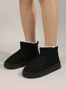 2025 Autumn/Winter New Warm Indoor & Outdoor Solid Color Snow Boots,Fur Boots - Black - View 2