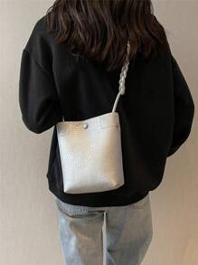 迷你时尚百搭水桶单肩包女士礼物钱包钱包 - 銀色 - 查看 3