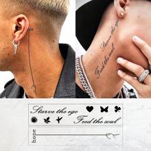 JKCODE TATTOO Bộ 2 hình xăm tạm thời Herb thiết kế cho cặp đôi, bao gồm kiểu nam và nữ cho tay, cổ, xương đòn, vai, ngón tay, dòng chữ "STAVE THE EGO FEED THE SOUL" và "Grab The Hope Line" họa tiết dễ thương, chống thấm nước lên đến 15 ngày - Màu xanh lam - Xem 6