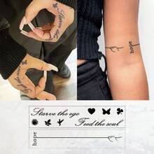 JKCODE TATTOO Bộ 2 hình xăm tạm thời Herb thiết kế cho cặp đôi, bao gồm kiểu nam và nữ cho tay, cổ, xương đòn, vai, ngón tay, dòng chữ "STAVE THE EGO FEED THE SOUL" và "Grab The Hope Line" họa tiết dễ thương, chống thấm nước lên đến 15 ngày - Màu xanh lam - Xem 3