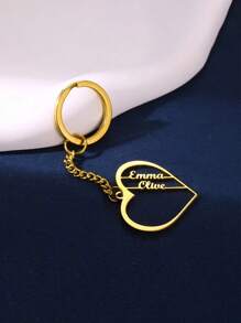 Llavero de acero inoxidable con nombre personalizado 1 pieza - Tema de letra con forma de corazón, hebilla con diseño de elemento en forma de corazón, llavero de mujer de una pieza - Adecuado para regalos de Año Nuevo