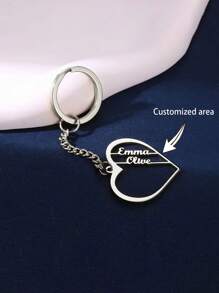 Llavero de acero inoxidable con nombre personalizado 1 pieza - Tema de letra con forma de corazón, hebilla con diseño de elemento en forma de corazón, llavero de mujer de una pieza - Adecuado para regalos de Año Nuevo