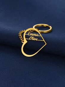 Llavero de acero inoxidable con nombre personalizado 1 pieza - Tema de letra con forma de corazón, hebilla con diseño de elemento en forma de corazón, llavero de mujer de una pieza - Adecuado para regalos de Año Nuevo