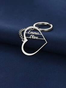 Llavero de acero inoxidable con nombre personalizado 1 pieza - Tema de letra con forma de corazón, hebilla con diseño de elemento en forma de corazón, llavero de mujer de una pieza - Adecuado para regalos de Año Nuevo