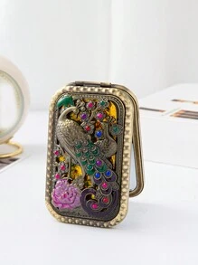 1 件复古金属口袋折叠双面矩形化妆镜最佳礼物 - 彩色 - 查看 4