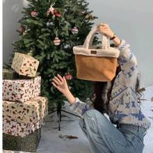 女式仿麂皮蓬松手提篮水桶包 - 棕色 - 查看 2