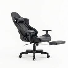 Gaming Chair With Footrest And Reclining Function, Ergonomic Office Chair With Neck And Hip Pads, Lie-Flat Sleeping Position, Max. Weight Capacity 130 Kg