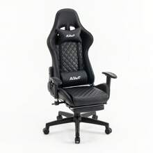 Gaming Chair With Footrest And Reclining Function, Ergonomic Office Chair With Neck And Hip Pads, Lie-Flat Sleeping Position, Max. Weight Capacity 130 Kg