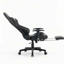 Gaming Chair With Footrest And Reclining Function, Ergonomic Office Chair With Neck And Hip Pads, Lie-Flat Sleeping Position, Max. Weight Capacity 130 Kg