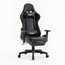 Gaming Chair With Footrest And Reclining Function, Ergonomic Office Chair With Neck And Hip Pads, Lie-Flat Sleeping Position, Max. Weight Capacity 130 Kg