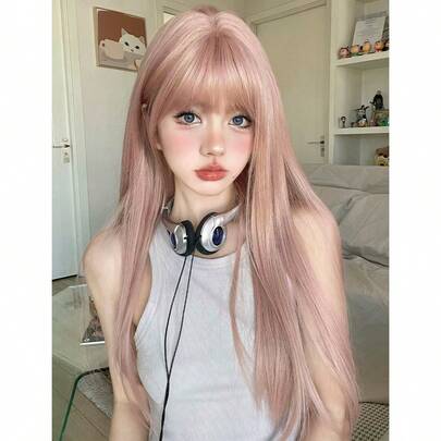 1 Mảnh Tóc Giả Tổng Hợp Chịu Nhiệt Thẳng Màu Hồng San Hô Tóc Giả Dài, Dài 26 Inch, Làm Từ Sợi, Thích Hợp Sử Dụng Hàng Ngày, Tóc Giả Tự Nhiên Và Chân Thực.