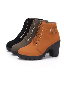 Botas Cortas Y Tacones Gruesos Para Mujer