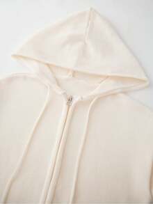 Áo hoodie dệt kim ngắn tay dài có khóa kéo cho nữ, áo len chui đầu dễ thương Y2K - trắng - Xem 10