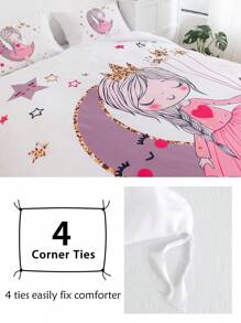 Juego de ropa de cama de 3 piezas con estampado de luna y estrellas para niñas, estilo princesa en colores pastel de poliéster, funda nórdica y funda de almohada, adecuado para todas las estaciones, ideal para el Día de San Valentín