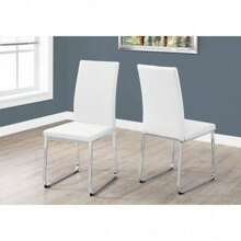 Dining Chair, Set Of 2, Side, Upholstered, Kitchen, Dining Room, White Leather Look, Chrome Metal, Contemporary, Modern,Yifei Store