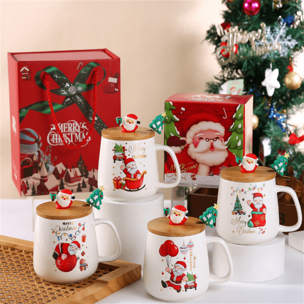 1 Stück Weihnachts-Cartoon-Design Keramik Tasse mit Lavendel-haltendem Engel und Löffel, Geschenke & Souvenirs