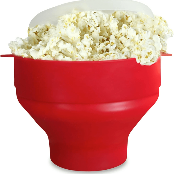 1 Set Tazón plegable de silicona para palomitas de maíz en microondas con tapa, Tazón para hacer palomitas, y apto para lavavajillas para fiestas en casa y palomitas DIY
